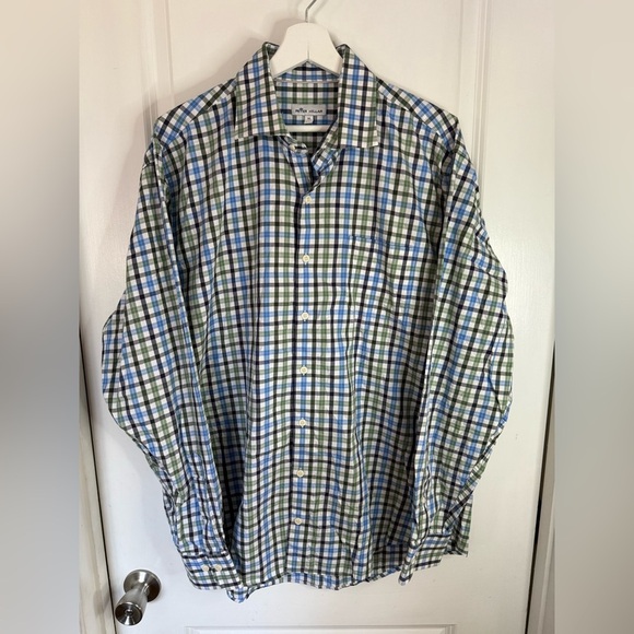 Peter Millar Men’s Green & Blue Plaid Crown Finish Long Sleeve Button Down Shirt - Picture 1 of 6